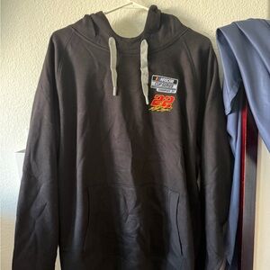 Black NASCAR Hoodie with Red and Yellow Accents